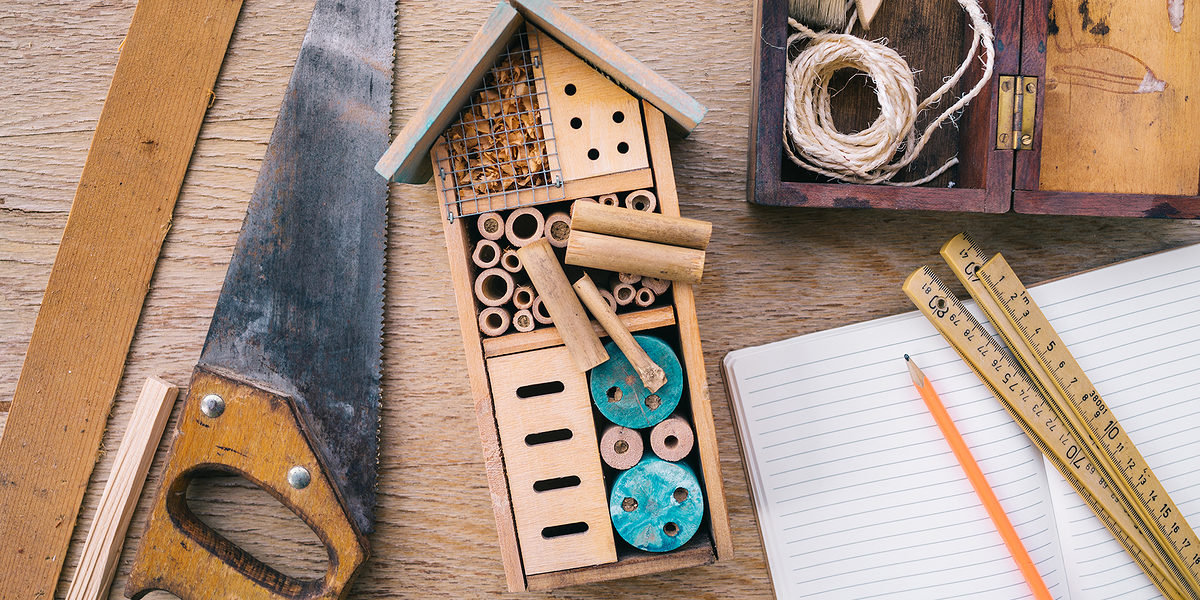 Making wooden insect house decorative bug hotel, Schlagwort(e): bug, hotel, bee, insect, environment, ecological, ecology, house, wood, wooden, shelter, protection, animal, box, natural, living, protect, bumblebee, gardening, home, nest, wildlife, decorative, wild, hideout, solitary, hole, bamboo, biodiversity, made, structure, components, useful, compartments, hibernation, insect house, ladybugs, tool, saw, pencil, woodwork, diy, arts and crafts, hobby