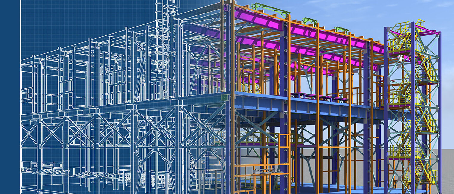 Building Information Model of metal structure. 3D BIM model. The building is of steel columns, beams, connections, etc. 3D rendering. Engineering, industrial, construction BIM background. Schlagwort(e): 3d rendering, bim, building, architecture, urban, model, beam, bolt, construction, drawing, engineering, metal, modern, project, structure, background, blueprint, engineer, exterior, factory, frame, framework, industrial, industry, pipe, plant, site, steel, technology, white, sky, blue, city, floor, installation, columns, builder, stairs, tower, stair, material, designer, ladder, equipment, power, structural, abstract, railing, down, isolated