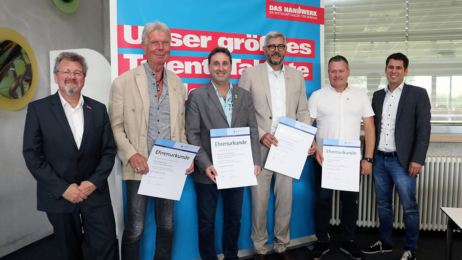 Ehrungen; v.l.: Dirk Fischer, Klaus Pach, Dieter Allenbacher, Michael Wafzig, Arno Weber, Dr. Till Mischler